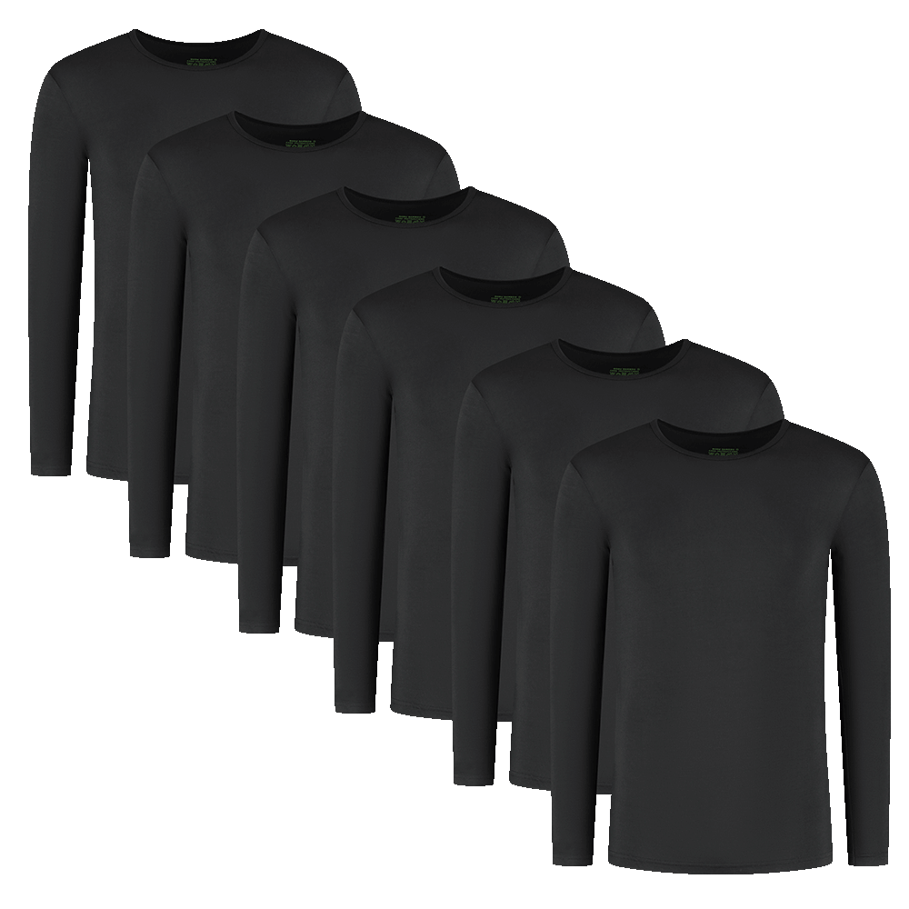 Zwarte bamboe lange mouwen shirts in 6-pack, perfect voor casual en werkoutfits.