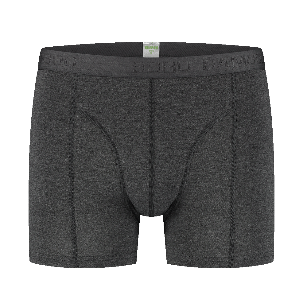 Bamboe heren boxershort in donkergrijs met comfortabele pasvorm en vlak afgewerkte naden.