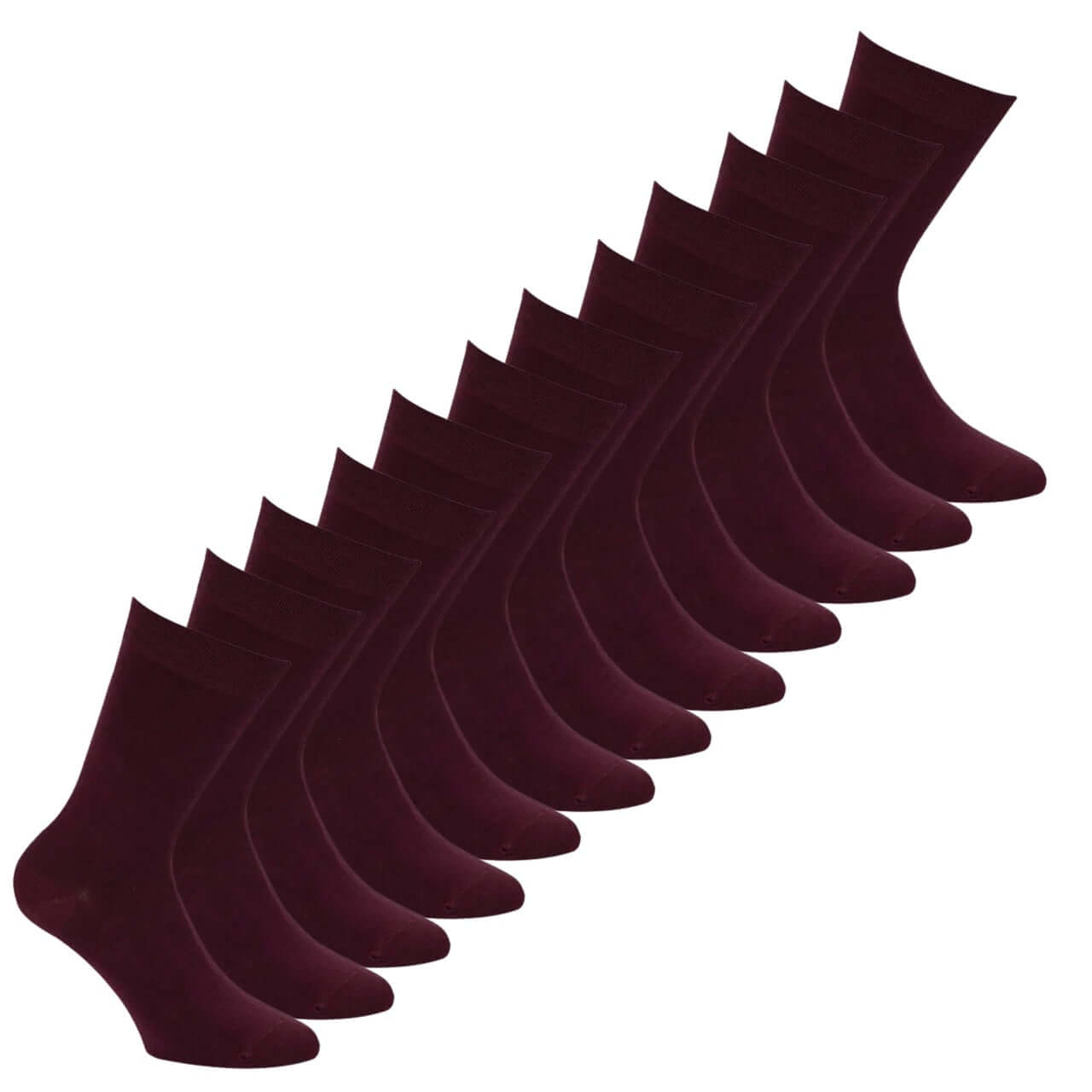 Bamboe sokken 12-pack in diep bordeaux, zacht en ademend voor optimaal comfort en frisheid.