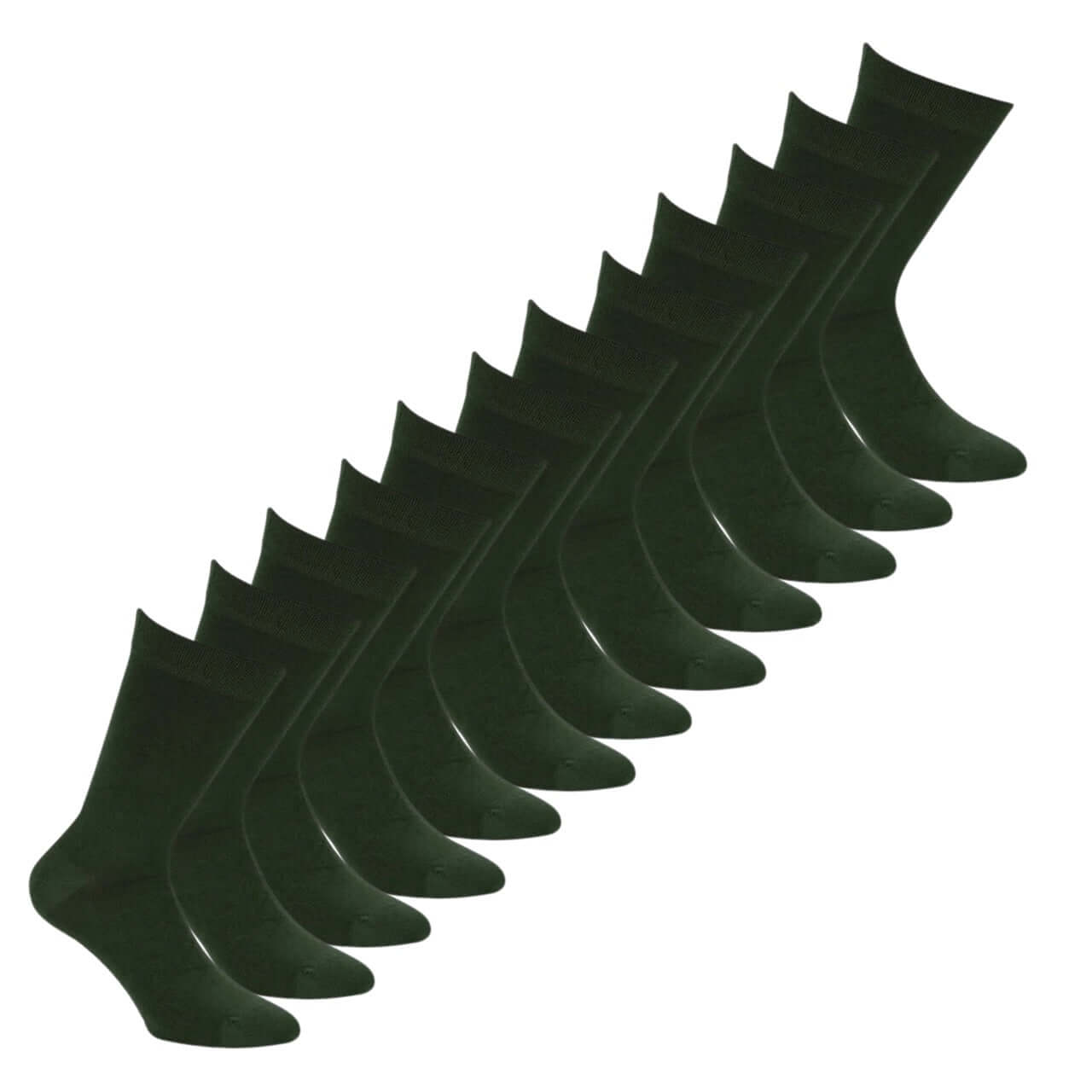 Bamboe sokken 12-pack in donker groen, zacht en ademend, ideaal voor dagelijks gebruik.