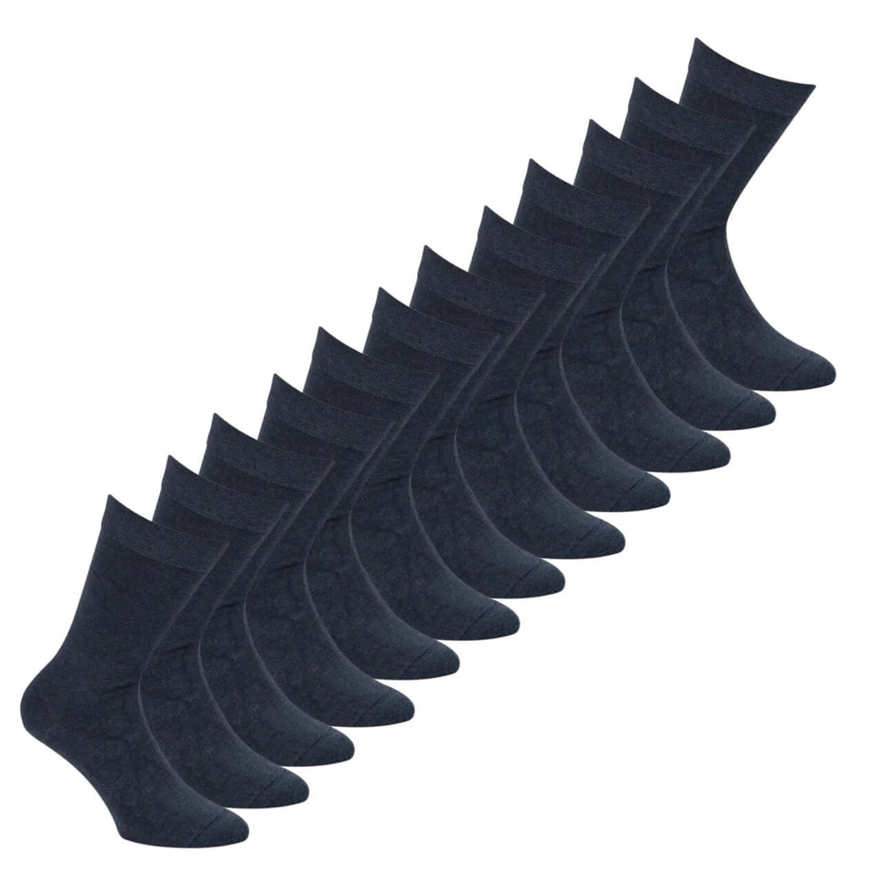 Bamboe sokken 12-pack in donkerblauw, zacht, ademend en antibacterieel voor dagelijks gebruik.