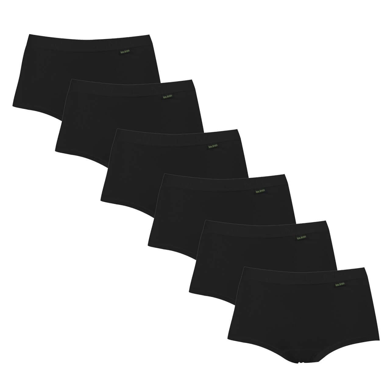 Bamboe dames boxers 6-pack in zwart, comfortabele en ademende stof voor dagelijks gebruik.