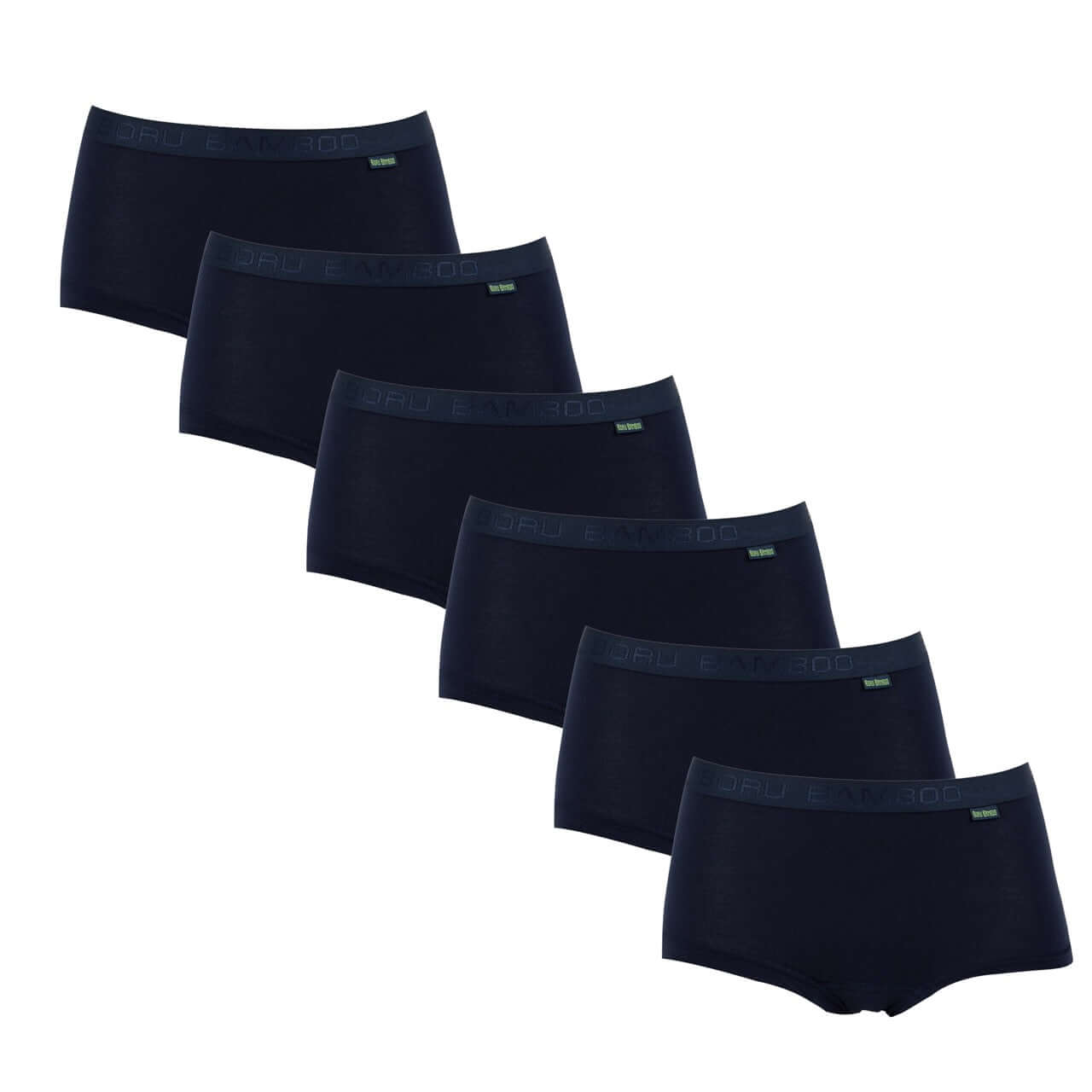 Bamboe dames boxer 6-pack in navy blauw, ontworpen voor comfort en stijl.