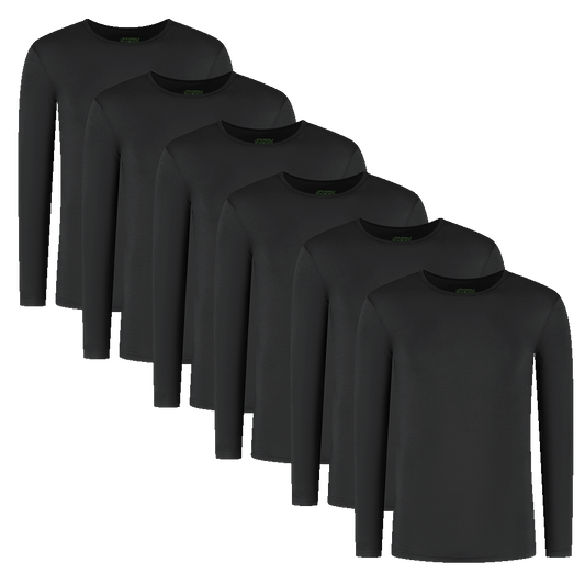 Zwarte bamboe lange mouwen shirts in 6-pack, perfect voor casual en werkoutfits.