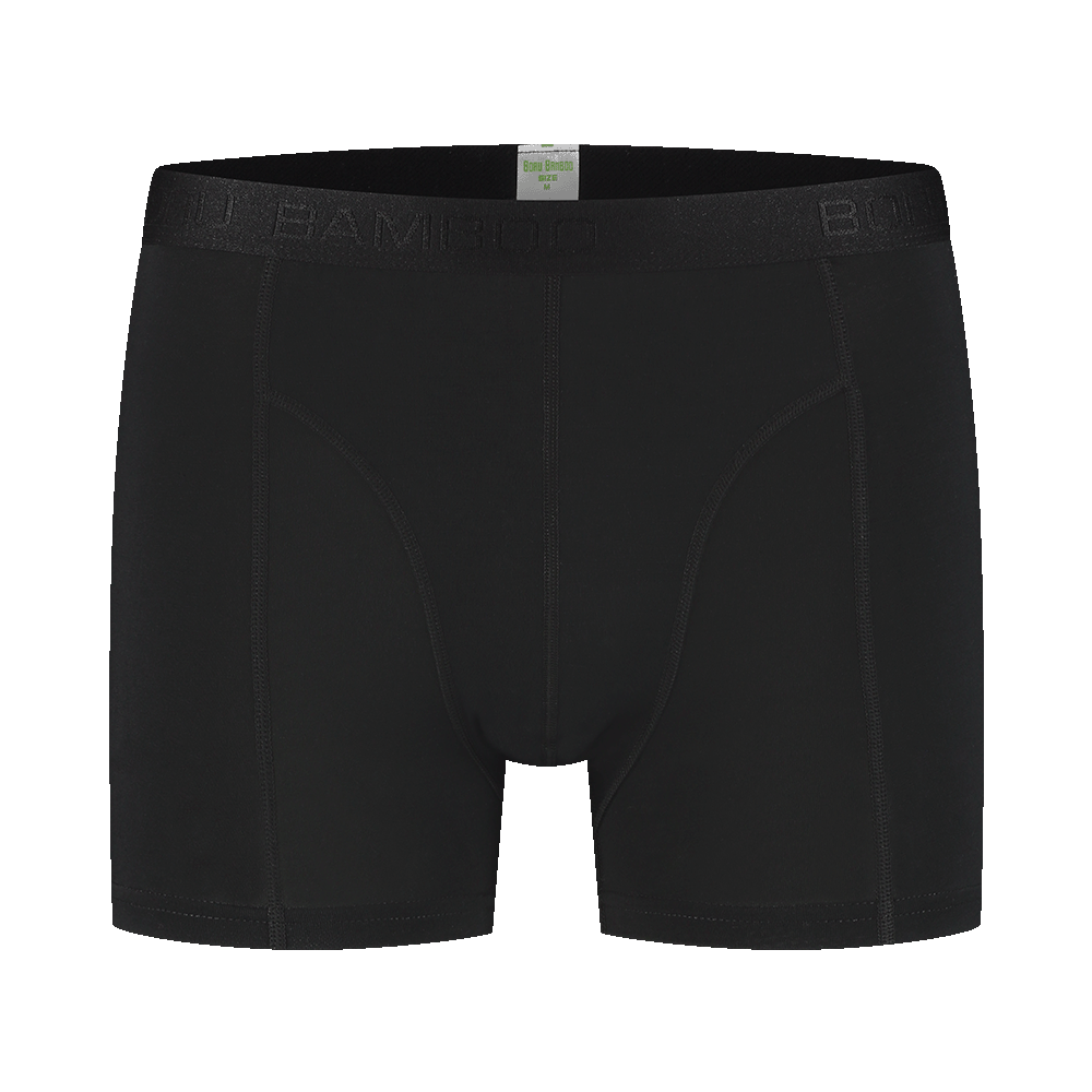 Bamboe heren boxershort in zwart met comfortabele pasvorm en vlak afgewerkte naden voor irritatievrije ervaring.