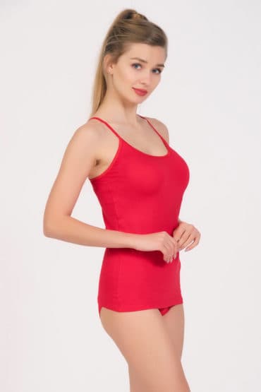Boru Bamboo Dames Hemd Spaghetti Band Rood - Afbeelding 2